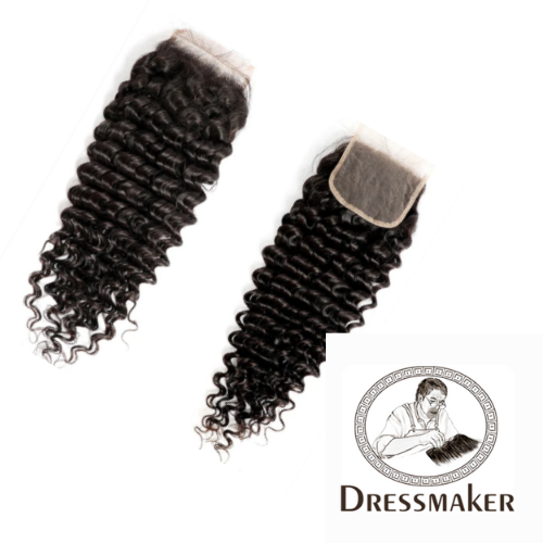 Brazilian Hair Lace closure 4"x4' Deep Wave with Baby hair Natural black Color by dressmaker 100% Human Hair