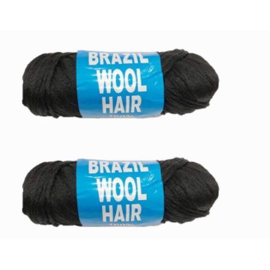 Brazilian Black Wool Hair, Faux Locks Braids, Twist, Knitting pack of 2