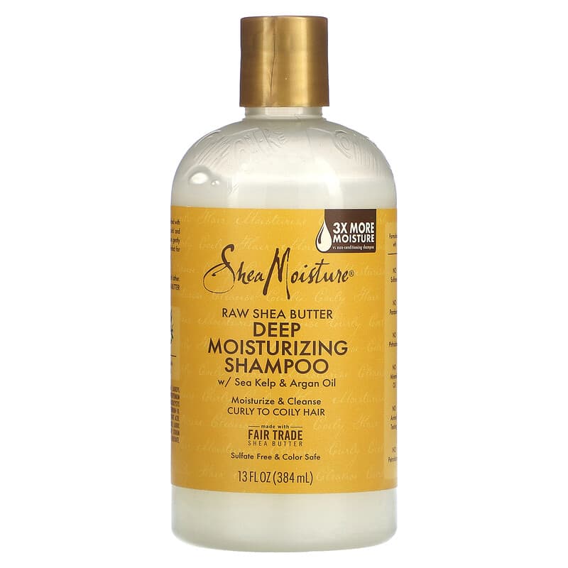 Shea Moisture Rohe Sheabutter, tiefenwirksames Feuchtigkeitsshampoo, lockiges bis krauses Haar, 13 Fl Oz (384 ml)